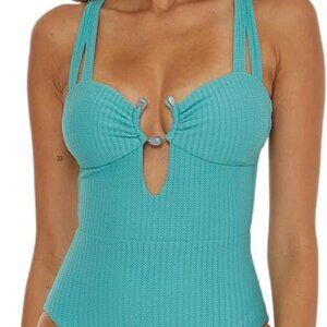 becca one piece teal waffle material swimsuit